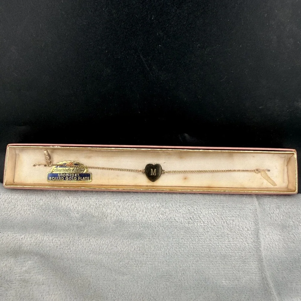 Vintage  American Beauty Monogram Bracelet Gold Plated “M” 5.5” Childs